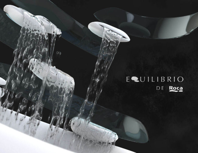 Bathroom concept design with flowing waterfalls by Fabio Besti for Roca's jumpthegap® contest | Equilibrio de Roca