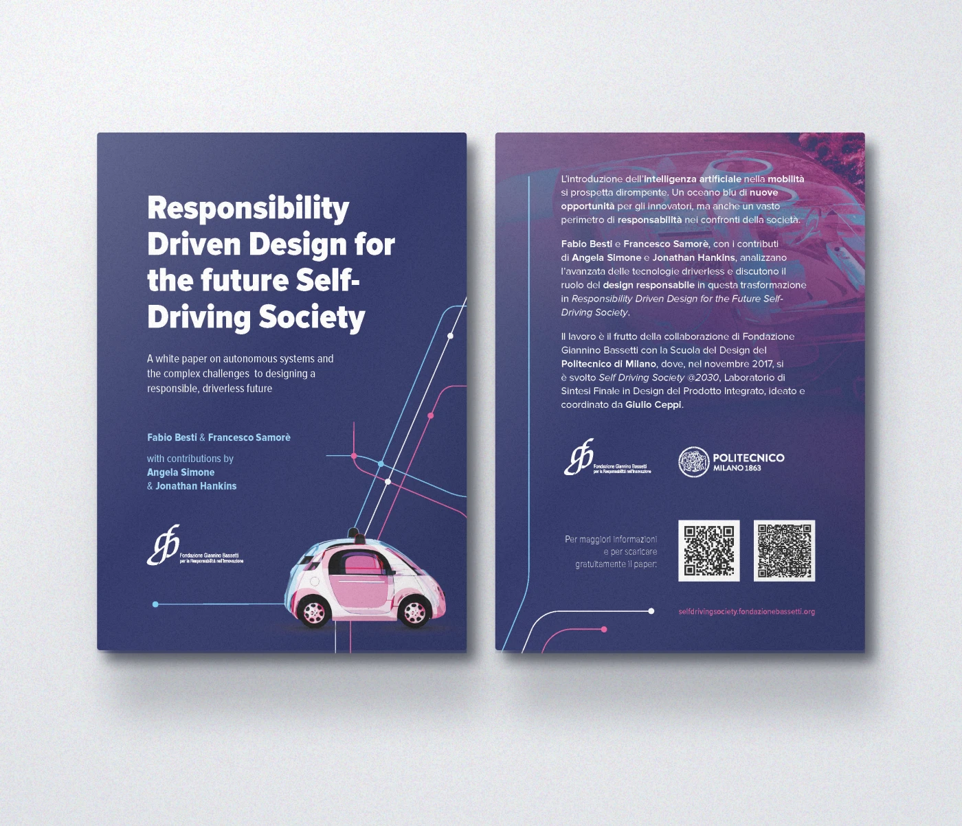 Self-Driving Society Flyers – Fabio Besti – Politecnico di Milano – Fondazione Bassetti Mockup of the flyers from the Self-Driving Society Promotional material. Design by Fabio Besti for Politecnico di Milano & Fondazione Bassetti