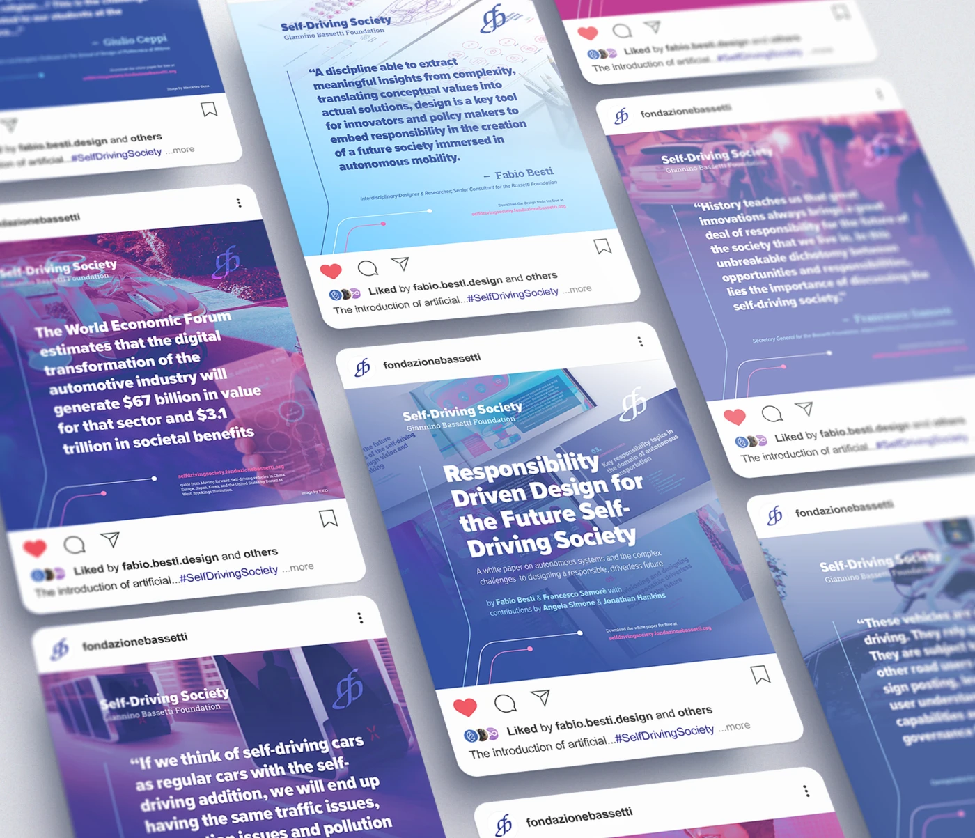 Self-Driving Society Social Media Campaign Design – Fabio Besti – Politecnico di Milano – Fondazione Bassetti Mockup of the social media posts from the Self-Driving Society Social Media Campaign by Fabio Besti, Politecnico di Milano & Fondazione Bassetti