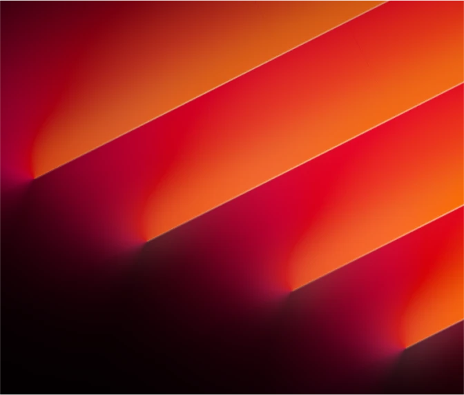 Digital Landscape for the Latech (Stravos) project, a tech startup rebrand by Fabio Besti and Nemesis Agency. Stacked graphic lightsaber orange-red gradients on a dark background